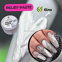 Рельефная паста для декора, дизайна ногтей без липкого слоя белая Saga №01
