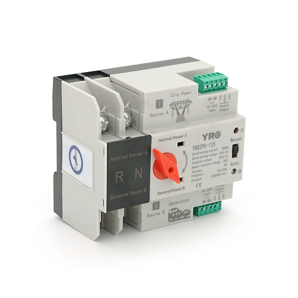 Автомат введення резерву (АВР) двополюсний YRQ2PC-125, 220V/125A на DIN-рейку для генераторів, фото 1