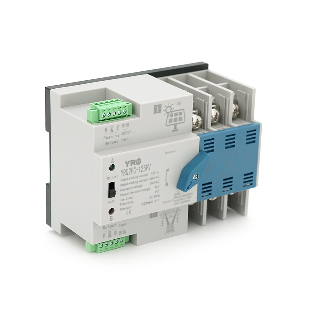 Автомат введення резерву (АВР) триполюсний YRQ2PC-125PV, 400V/125A на DIN-рейку для інверторів, фото 1