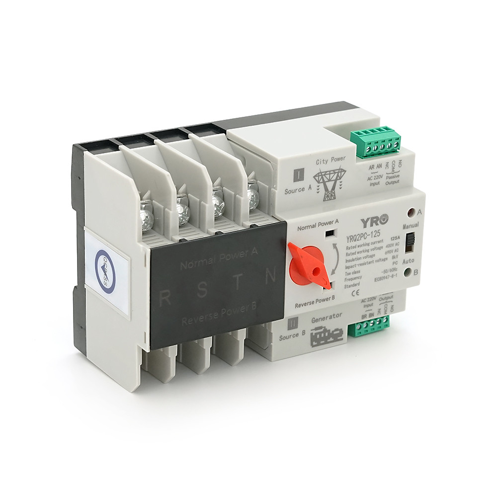 Автомат введення резерву (АВР) чотириполюсний YRQ2PC-125, 400V/125A на DIN-рейку для генераторів, фото 1