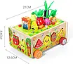 Дерев'яна каталка Іграшка на дитину на рік 3в1 Сортер із фігурами Магнітна риболовля Гра город Посади овочі, фото 7