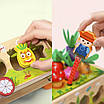Дерев'яна каталка Іграшка на дитину на рік 3в1 Сортер із фігурами Магнітна риболовля Гра город Посади овочі, фото 5