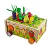 Дерев'яна каталка Іграшка на дитину на рік 3в1 Сортер із фігурами Магнітна риболовля Гра город Посади овочі, фото 4