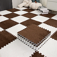 Килимок-пазл з плюшевим покриттям, термокилимок, дитячий мат, підлога-пазл 90×120см, 12 пазлів, колір коричневий