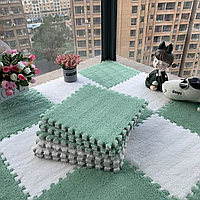 Килимок-пазл з плюшевим покриттям, термокилимок, м'який дитячий мат, 90×120см, 12 пазлів, Зелений