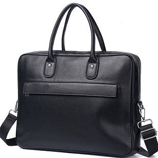 Шкіряна чоловіча сумка для ноутбука 40х30х8, офісний діловий портфель Tiding Bag M364A чорний