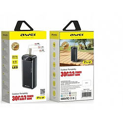 Зовнішній акумулятор Power bank Awei PA12 30000mAh PD22,5W + швидке заряджання батарея заряджання Чорний