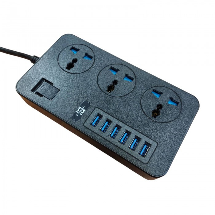 Мережевий подовжувач фільтр CP02 на 3 розетки + 6 USB 3.1 A 2 метри Чорний, фото 1