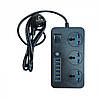 Мережевий подовжувач фільтр CP02 на 3 розетки + 6 USB 3.1 A 2 метри Чорний, фото 2