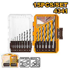 Набір свердел для металу HSS 4341 15 шт. 1-12 мм INGCO INDUSTRIAL