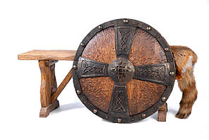 Дерев'яний круглий щит з гравіюванням Тамплієр (діаметр 55 см), ручної роботи