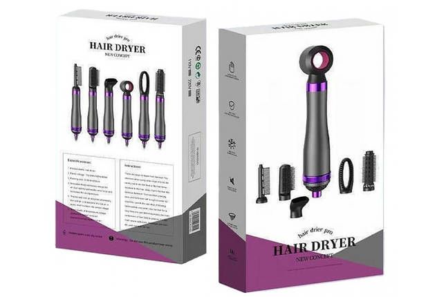 Фен-гребінець HAIR DRYER HA61 (6в1) Біла коробка, фото 1