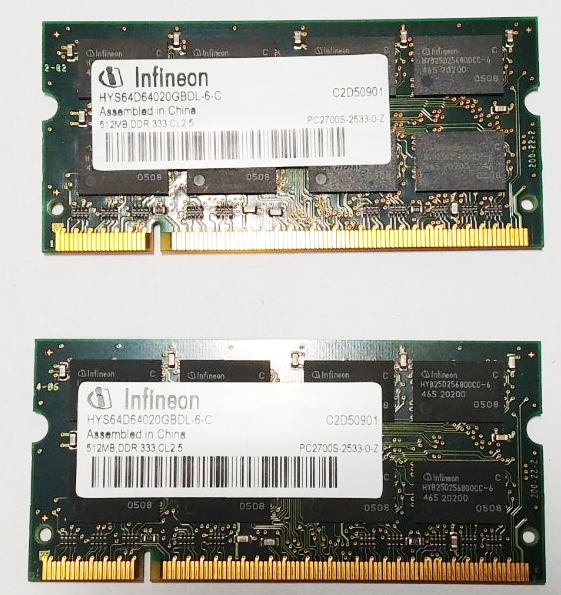 Пам’ять Infineon SoDDR 1Gb (2x512Mb) модель HYS64D64020GBDL-6-C
