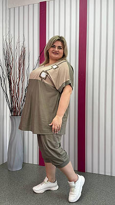 Костюм літній з натурального трикотажу (футболка+капрі) "Кубики" 62-64 66-68 70-72 74-76, фото 3