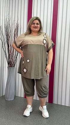 Костюм літній з натурального трикотажу (футболка+капрі) "Кубики" 62-64 66-68 70-72 74-76, фото 4