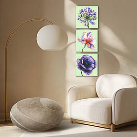 Картина за номерами Riviera Blanca, комплект з 3-х картин Лілові пелюстки 25х25 см (RB-1149)