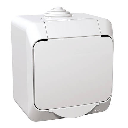 Розетка з заземленням Cedar Plus, 1 розетка, захисні шторки, біла, фото 1