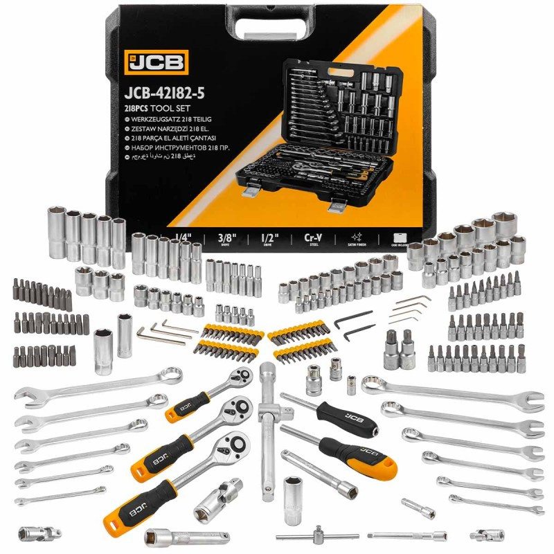 Набір інструменту комбінований JCB Tools JCB-42182-5 218 од 1/4" 3/8" 1/2" 6-гр 4-22 мм, фото 1
