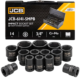 Набір головок ударних в металевому кейсі 14 од. 3/4'' (6-гр.) (17-50 мм) JCB Tools JCB-6141-5MPB