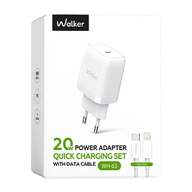 Мережевий зарядний пристрій (адаптер) 2в1 WALKER WH-63 PD_20W + Data Cable Type-C to Lightning white