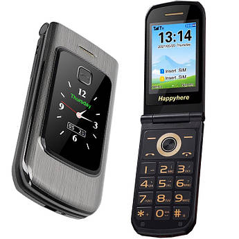 Мобільний телефон розкладачка Tkexun Happyhere F18 Silver Бабушкофон для літніх з гучним динаміком Сріблястий