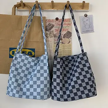 Сумка жіноча прямокутна тканинна шопер 25*29 см принт клітка Kay