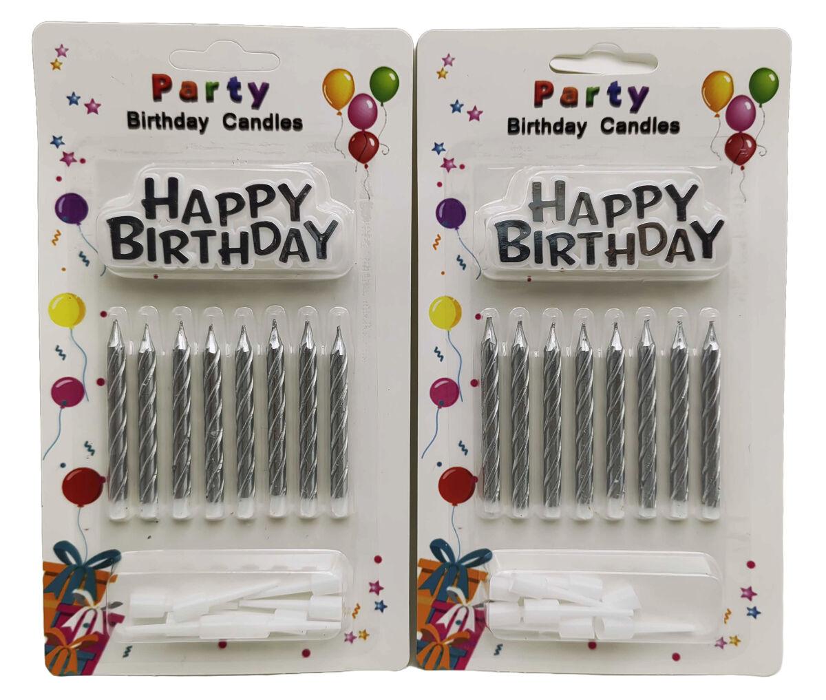 Свічка в торт 8 шт 5.7 см + Happy Birthday Сріблястий, фото 1