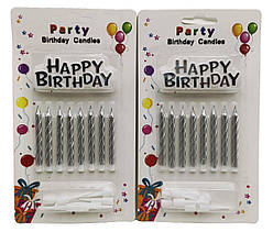Свічка в торт 8 шт 5.7 см + Happy Birthday Сріблястий