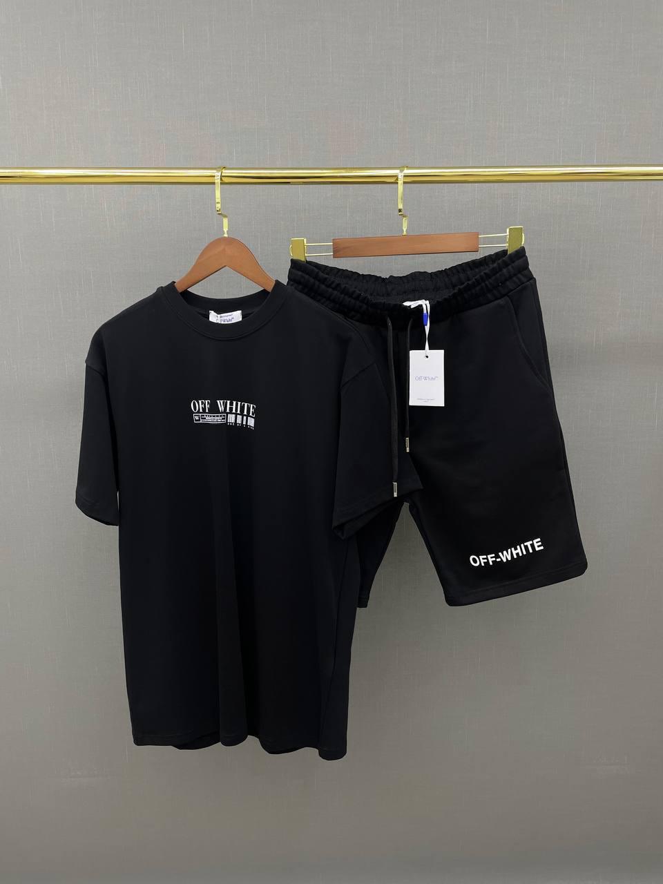 Чоловічий літній костюм OFF WHITE футболка та шорти D12750 чорний, фото 1