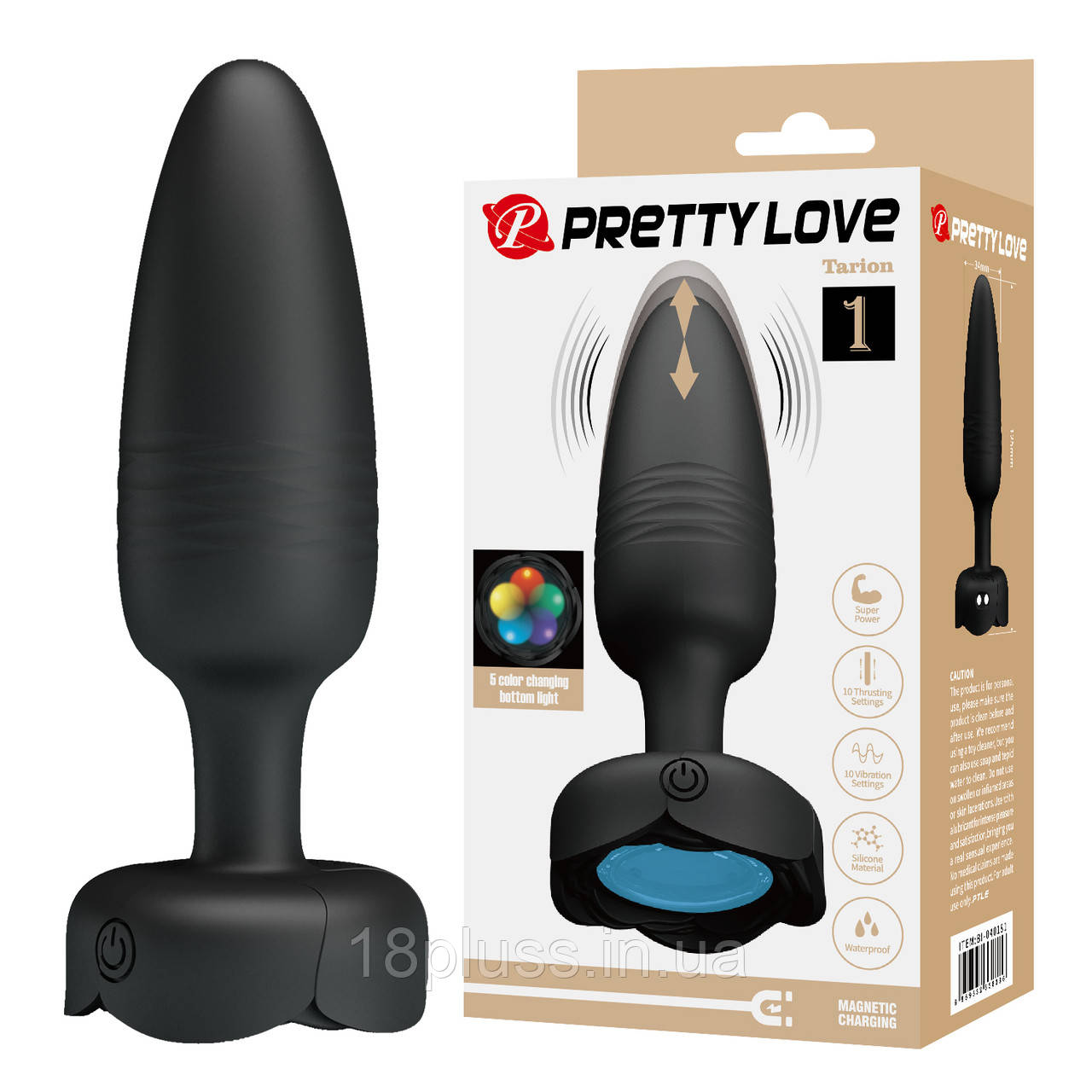 Анальна вібро-пробка з LED підсвіткою та 10 режимами вібрації Pretty Love Tarion, фото 1