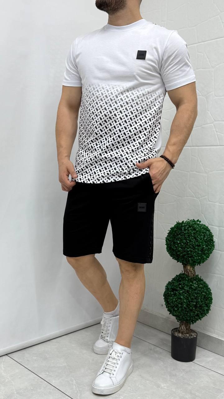 Чоловічий літній костюм Hugo Boss футболка та шорти D12753 чорно-білий, фото 1