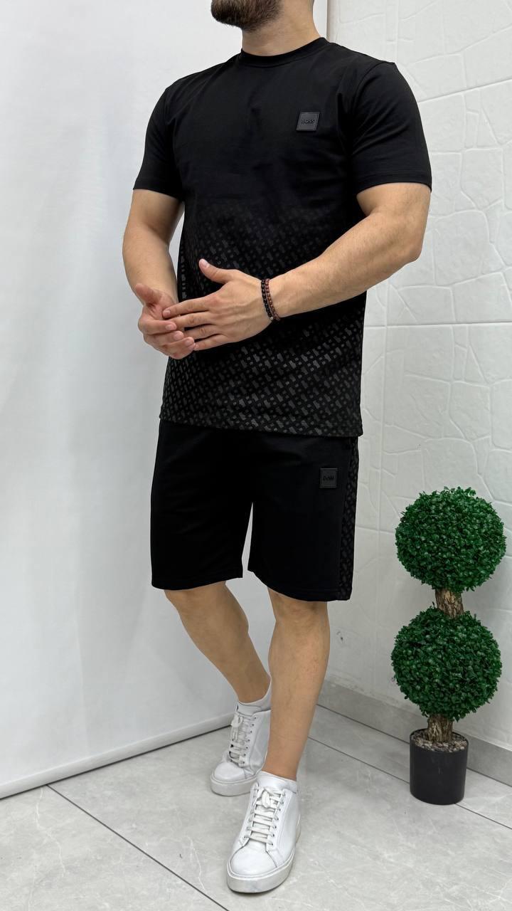 Чоловічий літній костюм Hugo Boss футболка та шорти D12754 чорний S, фото 1