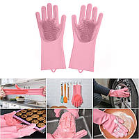 Силіконові багатофункціональні рукавички Magic Silicone Gloves Pink для прибирання, чищення та миття посуду
