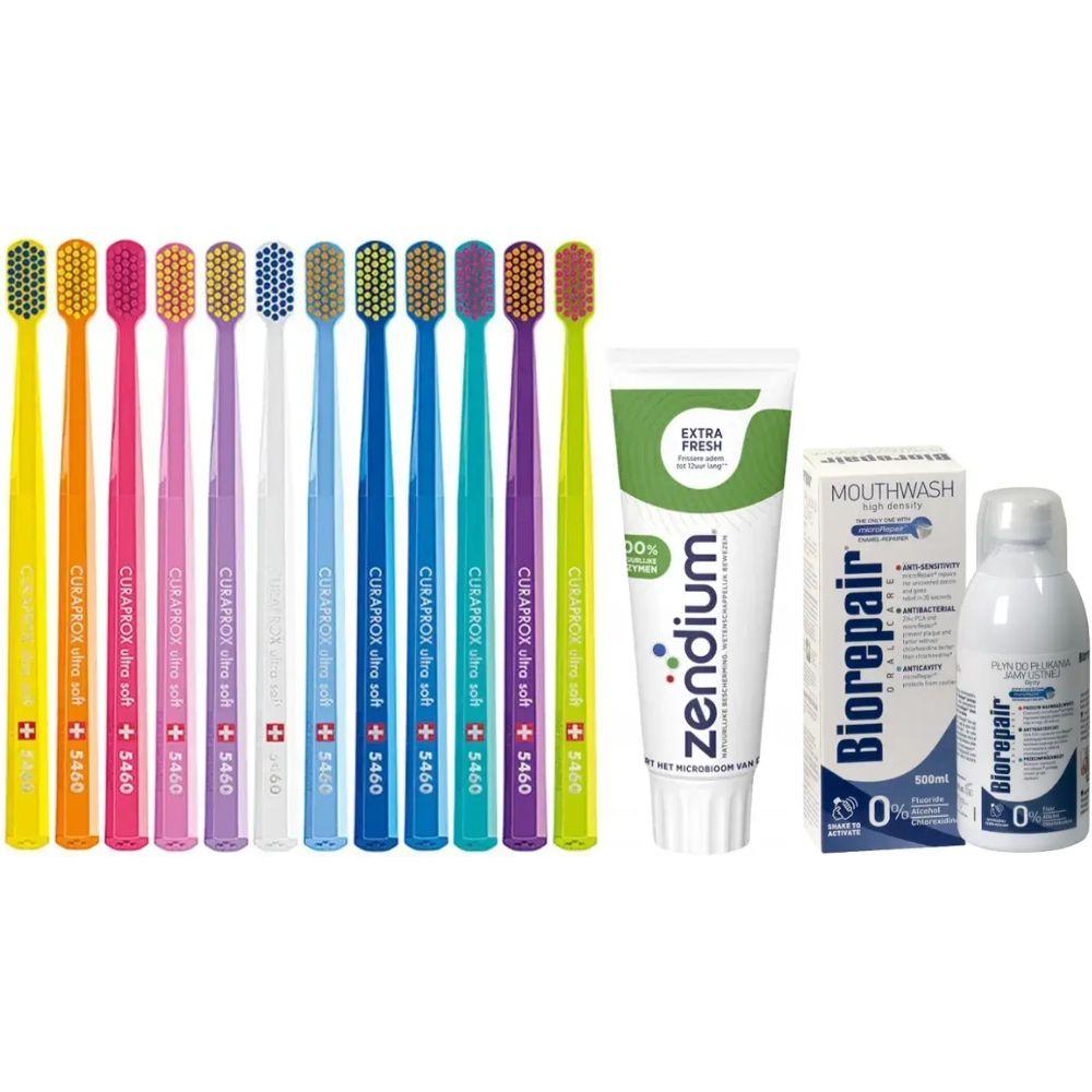 Зубна щітка Curaprox CS 5460 Ultra Soft для чутливих ясен і пародонтозу + паста Zendium Extra Fresh + ополіскувач BIOREPAIR