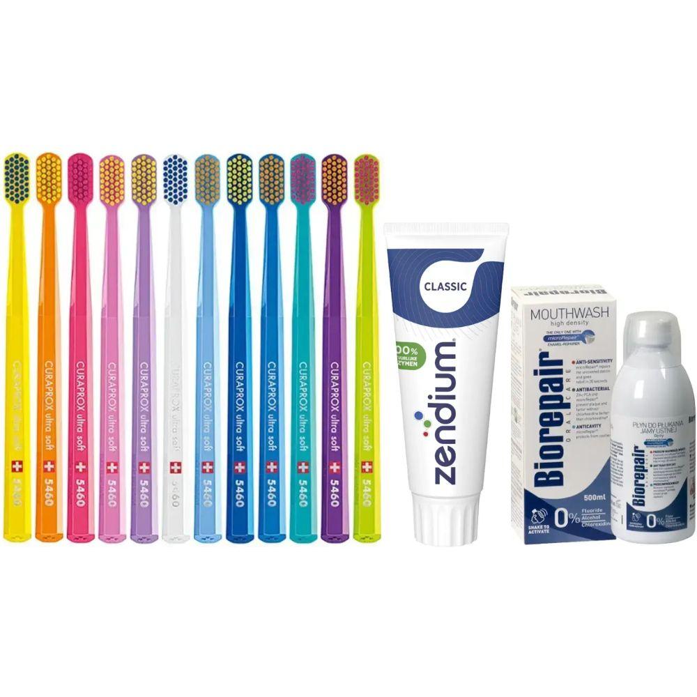 Зубна щітка Curaprox CS 5460 Ultra Soft для чутливих ясен і пародонтозу + паста Zendium Classic + ополіскувач BIOREPAIR