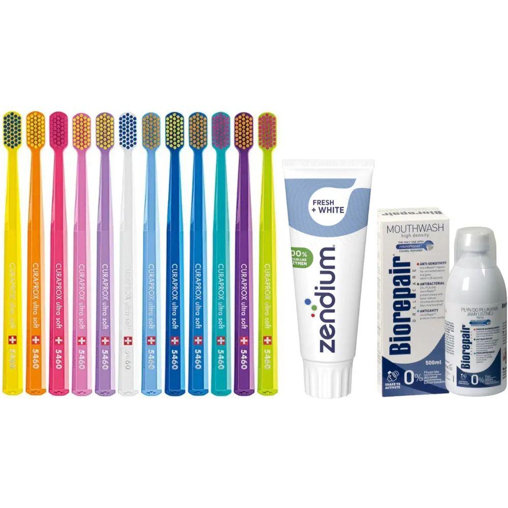 Зубна щітка Curaprox CS 5460 Ultra Soft + паста Zendium Fresh+White для відбілювання та свіжого дихання + ополіскувач BIOREPAIR
