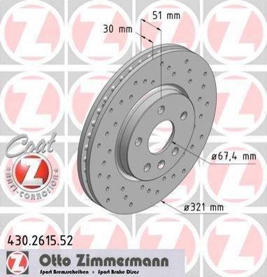 Диск гальмівний SPORT Z ZIMMERMANN 430261552 Opel Insignia; Chevrolet Malibu 13501308, 13502214, 13579148