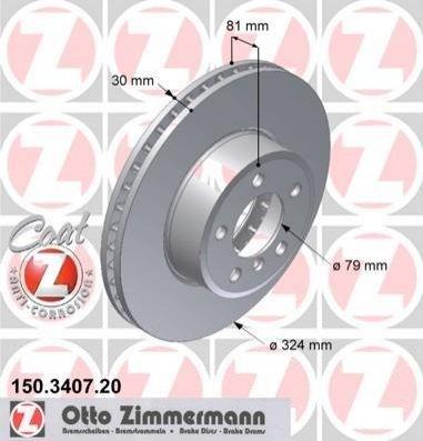 Диск гальмівний ZIMMERMANN 150.3407.20 ZIMMERMANN 150.3407.20 BMW 7 Series 34116864049, 34116750265