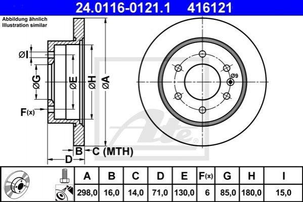 Гальмівний диск ATE 24011601211 Mercedes Sprinter; Volkswagen Crafter 2E0615601A, 9064230012, A9064230012