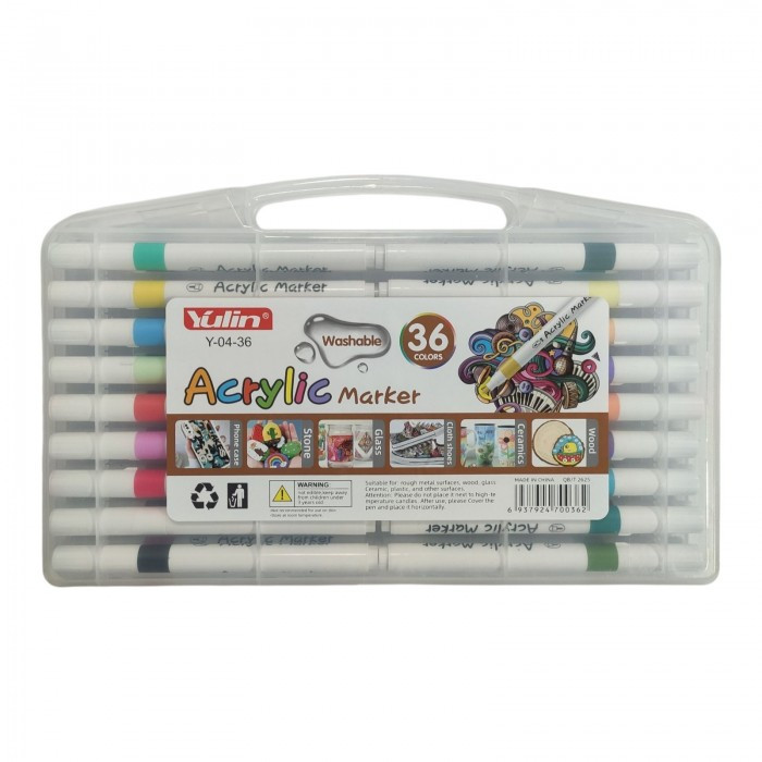 Набір акрилових маркерів 36 штук на водній основі в кейсі Acrylic Marker Y 04