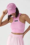 Приталений жіночий топ у рубчик рожевий трикотажний спортивний топік для фітнесу, фото 2