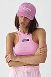 Приталений жіночий топ у рубчик рожевий трикотажний спортивний топік для фітнесу, фото 3