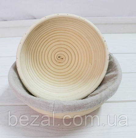 Кошик для вистоювання хліба з ротанга кругла на 0,75 кг з тканиною, фото 1