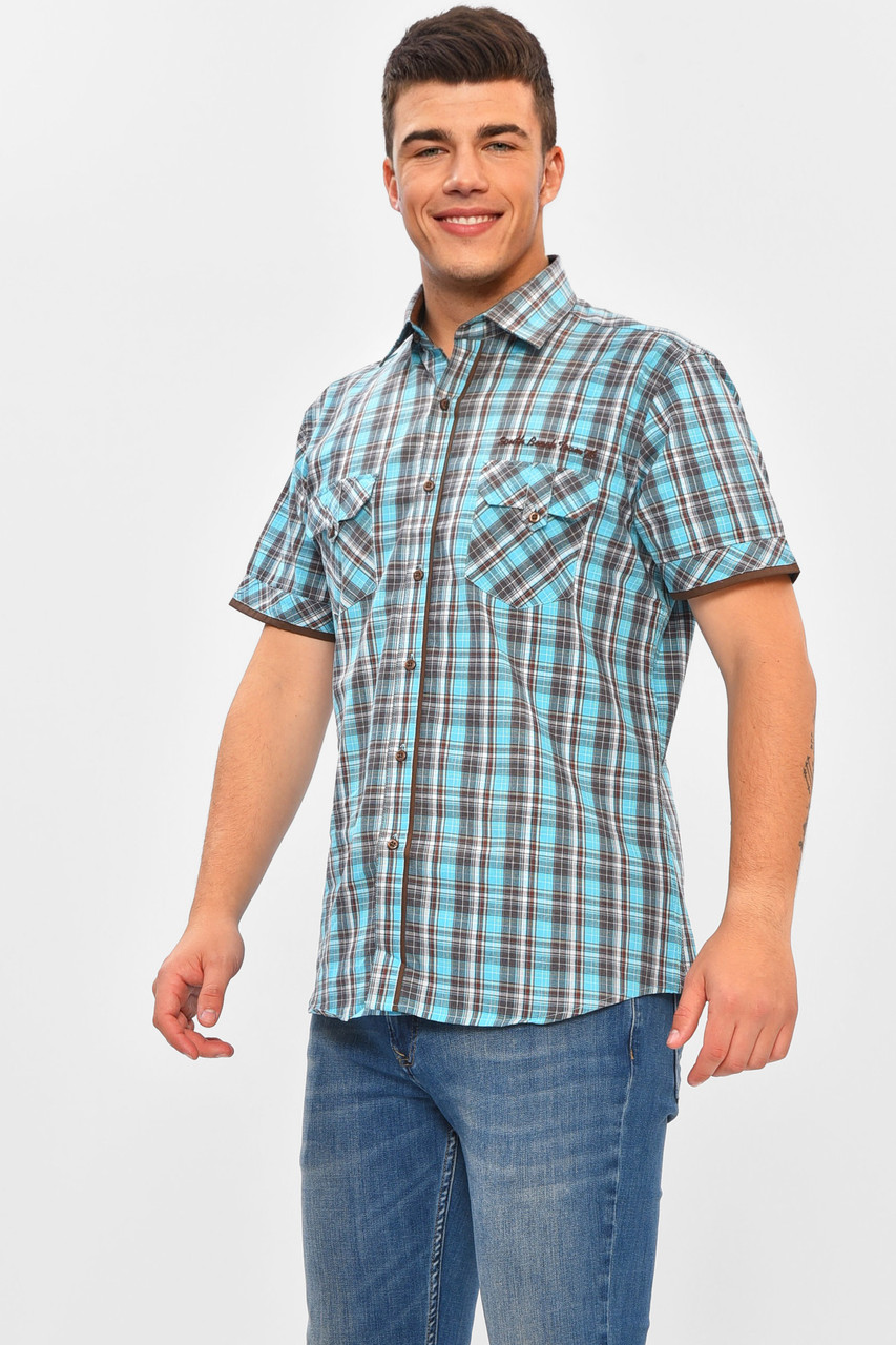 Сорочка чоловіча блакитного кольору з принтом р.M 202954P, фото 1