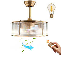 Стельовий вентилятор 46 см з кліткою та пультом дистанційного керування, стельовий світильник на 5 ламп у золотистому