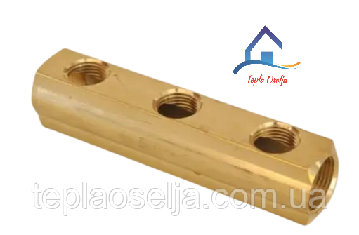 Колектор (сопілка) латунний 1" на 3 виходи 1/2" (із заглушкою 1")