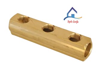 Колектор (сопілка) латунний 1" на 3 виходи 1/2" (із заглушкою 1")