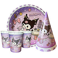 Набір одноразового посуду "Куромі" Тарілки -10 шт Стаканчики - 10 шт Ковпачки 10 шт
