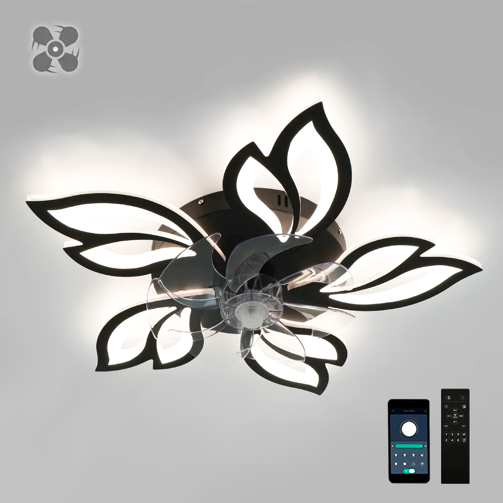 Люстра з вентилятором FAN ASTRA 85W+18W 5F APP чорна Esllse керована світлодіодна Ø680x120мм LED BLACK