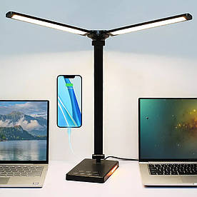 Настільна світлодіодна лампа з сенсорним керуванням, 3 режими освітлення, таймер 45 хв, нічник, USB-порт, чорна